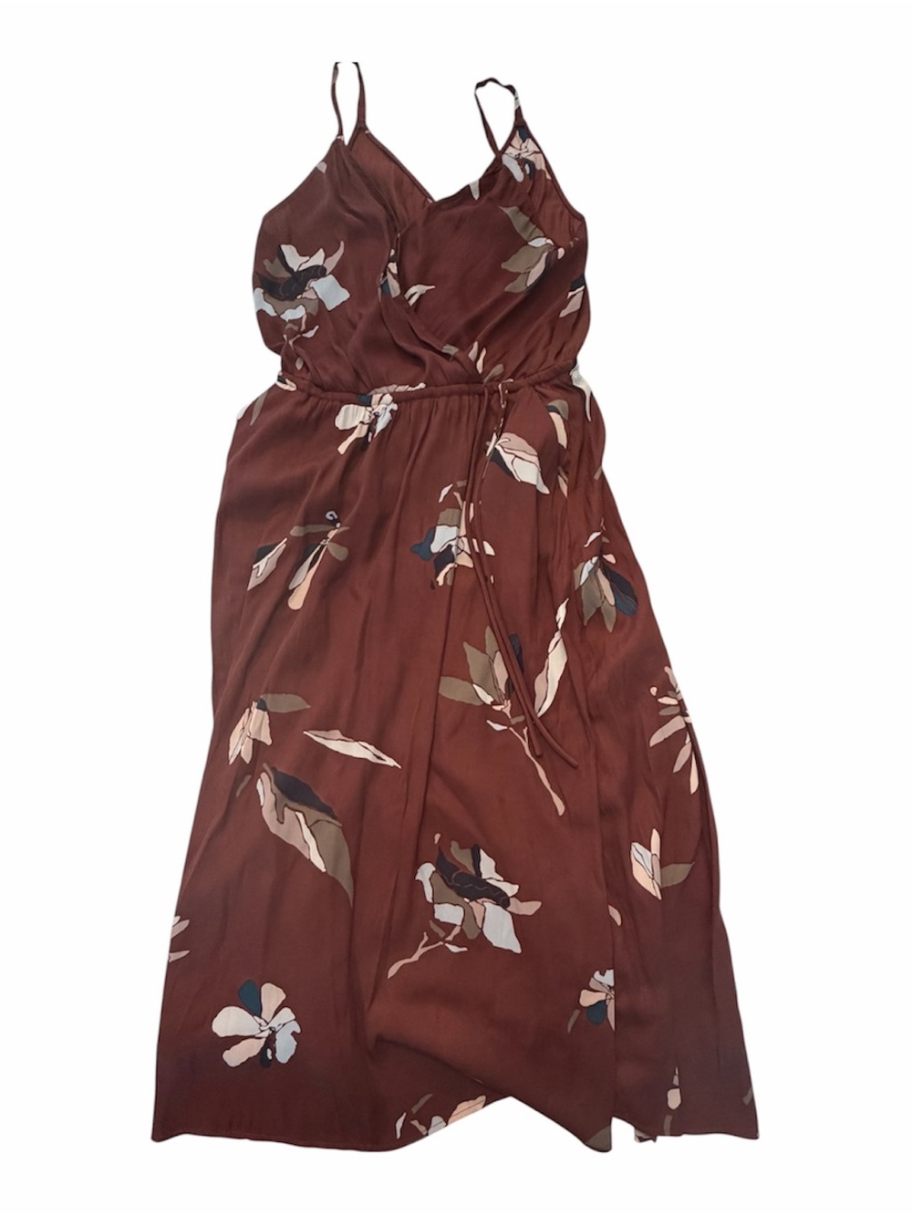 Floral Tie-Waist Midi Dress in Brown